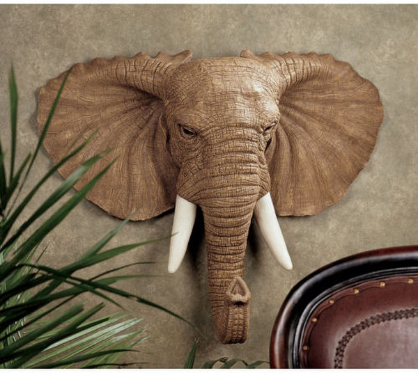 Sculpture Elephant Wall Plaque Hanging Tusk Mask Frieze Africa Statue